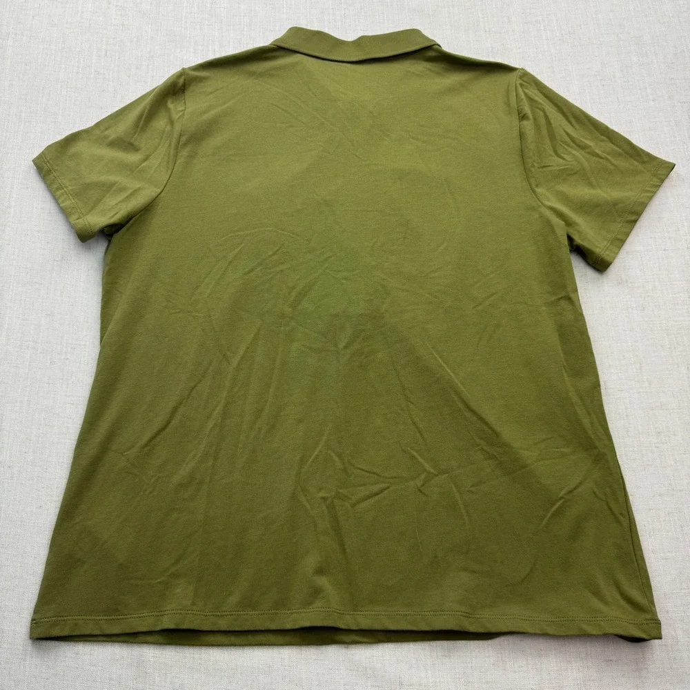 Michael Kors Polo Shirt Womens XL Smoky Olive Ruched Zip Front Designer Basic